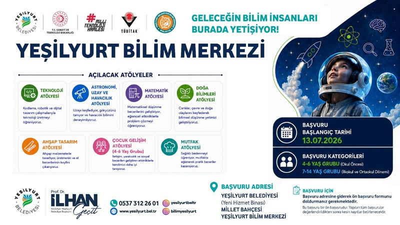 Yeşilyurt Bilim Merkezi Başvuruları 13 Temmuz'da Başlıyor
